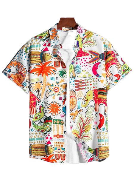 men cartoon & plant print shirt without tee p8m3#, White;black 
men cartoon & plant print shirt without tee p8m3#, White;black