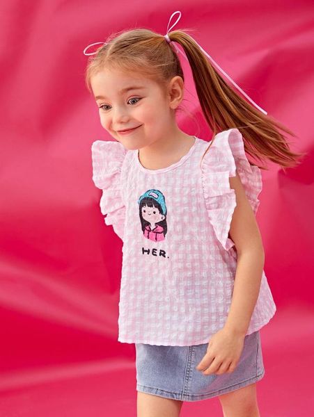 x yiyun toddler girls gingham & figure graphic ruffle trim she, White;black
x yiyun toddler girls gingham & figure graphic ruffle trim she, White;black
