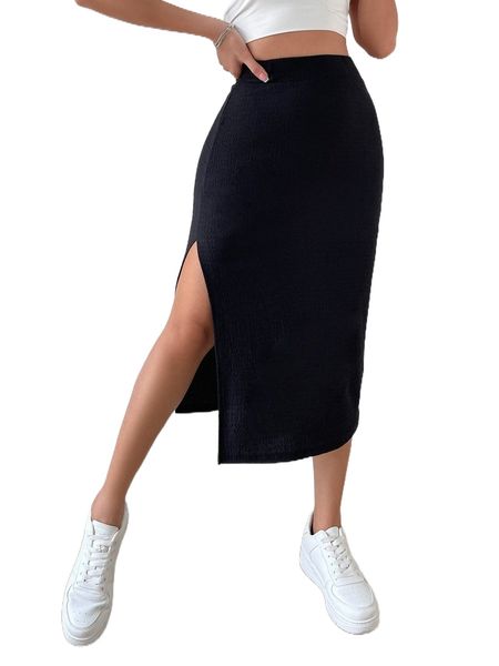 high waist split thigh skirt 10h1#, Black
high waist split thigh skirt 10h1#, Black
