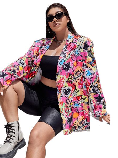 plus letter & figure graphic blazer l1ts#, Black
plus letter & figure graphic blazer l1ts#, Black