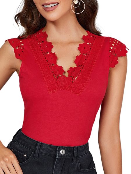 v-neck guipure lace trim form fitted tee z2ib#, White