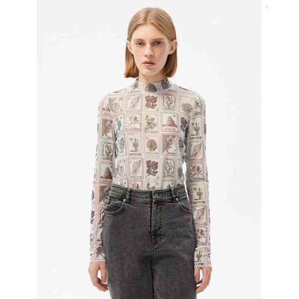 women's t-shirt carven spring summer half high collar ice silk sea creature stamp print thin section of the hundred bottom shirt women, White
women's t-shirt carven spring summer half high collar ice silk sea creature stamp print thin section of the hundred bottom shirt women, White