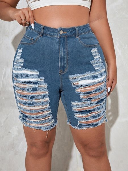 plus high waist ripped denim shorts r3dd#, White;black