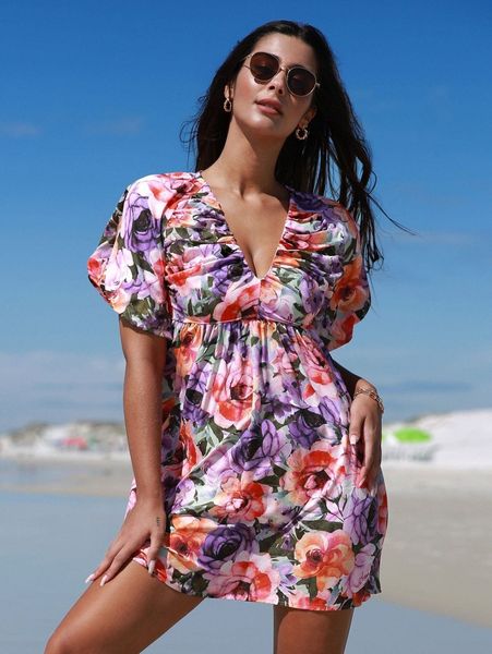 allover floral print puff sleeve dress d1fm#, Black;gray
allover floral print puff sleeve dress d1fm#, Black;gray