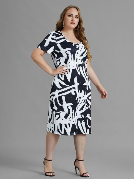 plus size dresses 5xl women summer o neck short sleeve geometric print white and black casual dress slim bodycon
plus size dresses 5xl women summer o neck short sleeve geometric print white and black casual dress slim bodycon