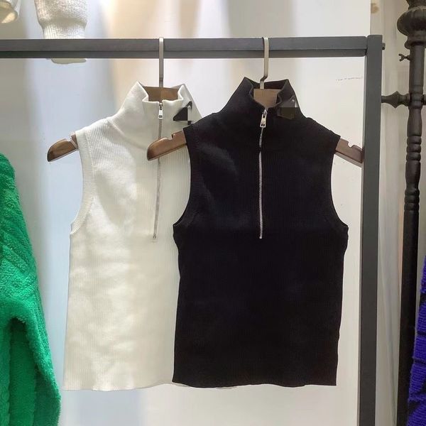 22 summer new women's t-shirt .pr short high waist stand collar zipper sleeveless vest women's knitted stretch sports casual top, White
22 summer new women's t-shirt .pr short high waist stand collar zipper sleeveless vest women's knitted stretch sports casual top, White
