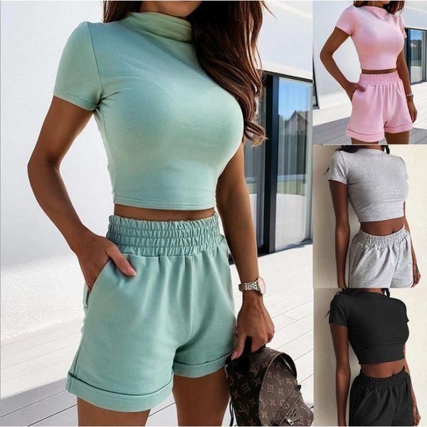 women's tracksuits 2pcs new casual women summer clothes sets short sleeve crop elastic high waist shorts solid color female outfits, Gray
women's tracksuits 2pcs new casual women summer clothes sets short sleeve crop elastic high waist shorts solid color female outfits, Gray