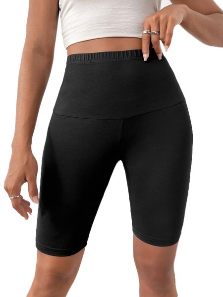 solid elastic waist biker shorts x1pp#, White;black