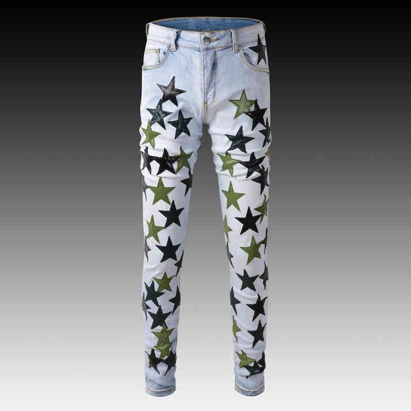 men's jeans high street fashion brand color star skinning five pointed patching leather washing high-end youth distressed jeans wsly, Blue
men's jeans high street fashion brand color star skinning five pointed patching leather washing high-end youth distressed jeans wsly, Blue