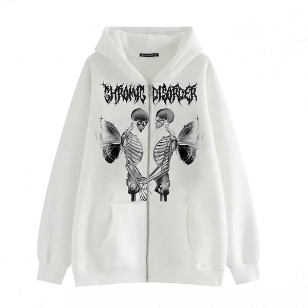 white series hoodies skull wings hooded zipper hoodies women's fleece thickened loose sports cardigan sweater, Black
white series hoodies skull wings hooded zipper hoodies women's fleece thickened loose sports cardigan sweater, Black