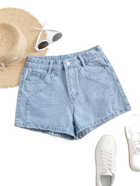 zipper fly straight leg denim shorts o15i#, White;black 
zipper fly straight leg denim shorts o15i#, White;black