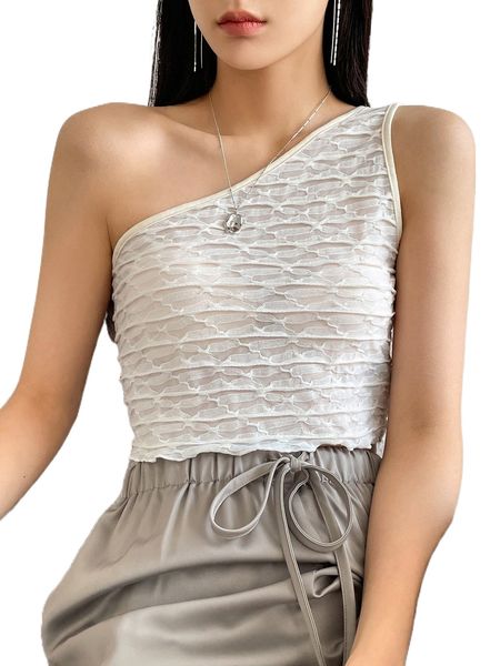 dazy one shoulder lettuce trim i60z#, White