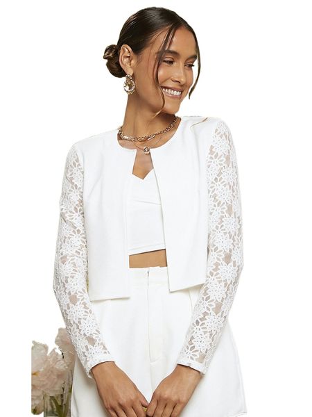 contrast floral lace jacket 2984#, Black;brown