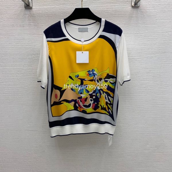 women's t-shirt summer handbag printed silk elastic satin stitched knitted short sleeve round neck t-shirt, White
women's t-shirt summer handbag printed silk elastic satin stitched knitted short sleeve round neck t-shirt, White