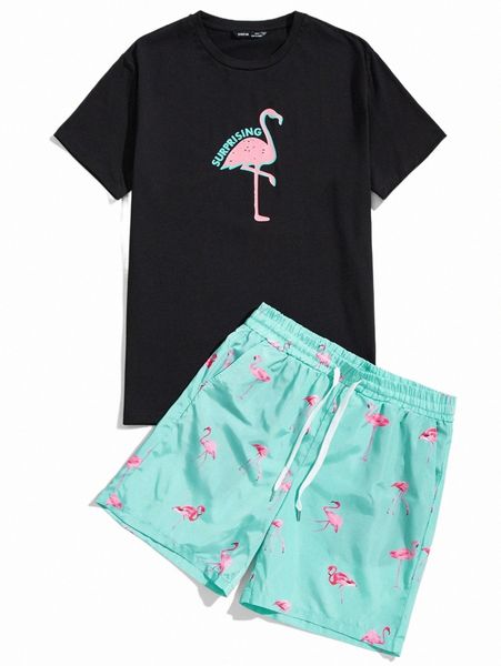men letter graphic flamingo & shorts set w2dx#, Gray
men letter graphic flamingo & shorts set w2dx#, Gray