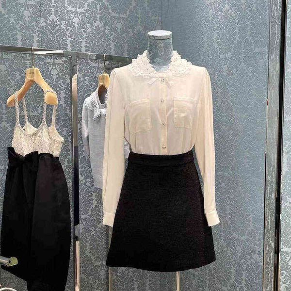 spring new women's dress french sweet lace doll collar diamond studded shirt white top, Black;gray
spring new women's dress french sweet lace doll collar diamond studded shirt white top, Black;gray