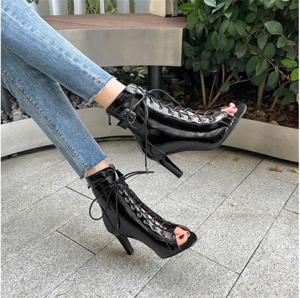 spring/summer women's sandals stiletto high heel hollow booties lace up jazz dance high heels, Black
spring/summer women's sandals stiletto high heel hollow booties lace up jazz dance high heels, Black