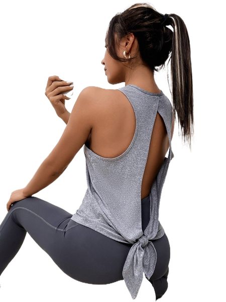 cut out tie back sports tank m01g#, Gray 
cut out tie back sports tank m01g#, Gray