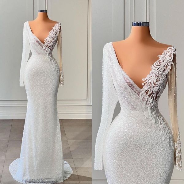 sparkly white mermaid prom dresses deep v neck long sleeve beading evening dress black girls birthday party gowns
sparkly white mermaid prom dresses deep v neck long sleeve beading evening dress black girls birthday party gowns