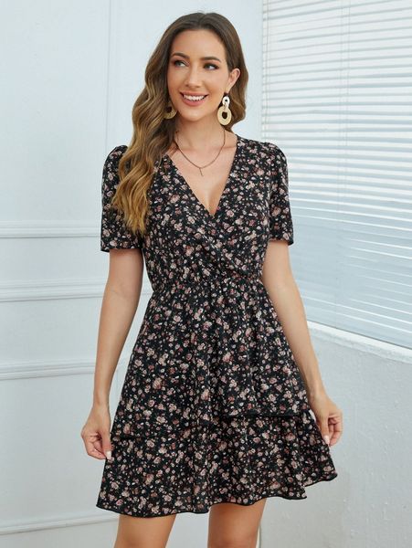 ditsy floral surplice neck layered hem dress i6mn#, Black;gray
ditsy floral surplice neck layered hem dress i6mn#, Black;gray
