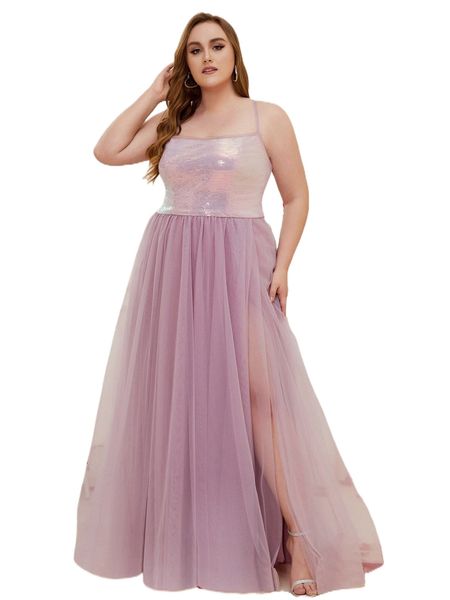 plus contrast sequin split thigh mesh formal dress p831#, Black 
plus contrast sequin split thigh mesh formal dress p831#, Black