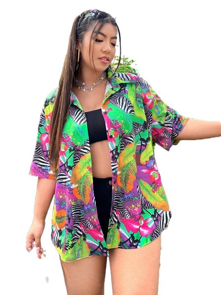 plus tropical and zebra print drop shoulder shirt i1dv#, Black
plus tropical and zebra print drop shoulder shirt i1dv#, Black