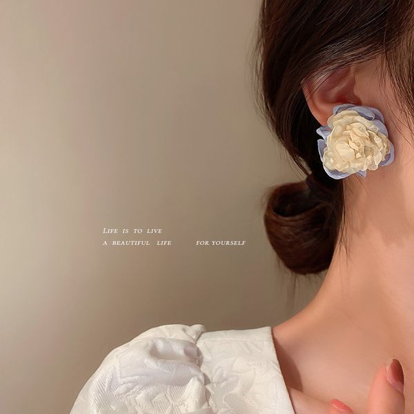 925 silver needle asymmetric fabric flower earrings french retro cool contrast color stud earrings super fairy exaggerated eardrop women, Golden
925 silver needle asymmetric fabric flower earrings french retro cool contrast color stud earrings super fairy exaggerated eardrop women, Golden
