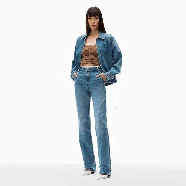 women's jeans early spring aw medium indigo invisible zipper high waist straight tube slim pants, Blue
women's jeans early spring aw medium indigo invisible zipper high waist straight tube slim pants, Blue