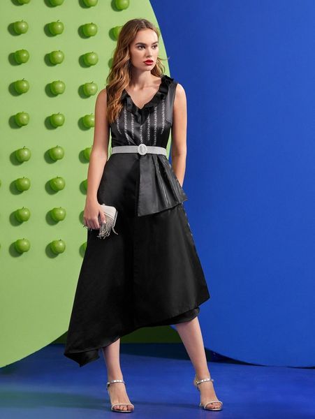 x waad krali graphic print ruffle trim asymmetrical hem belted dress n6gh#, Black;gray
x waad krali graphic print ruffle trim asymmetrical hem belted dress n6gh#, Black;gray
