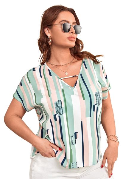 plus v-neck striped 4899#, Black
plus v-neck striped 4899#, Black