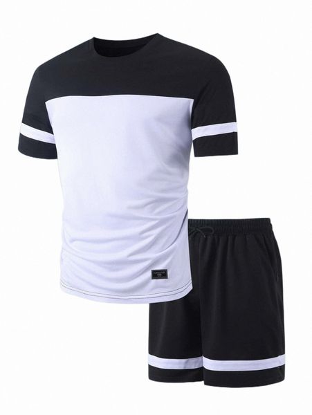 men colorblock letter patched detail tee & drawstring waist track shorts n8ha#, Gray
men colorblock letter patched detail tee & drawstring waist track shorts n8ha#, Gray