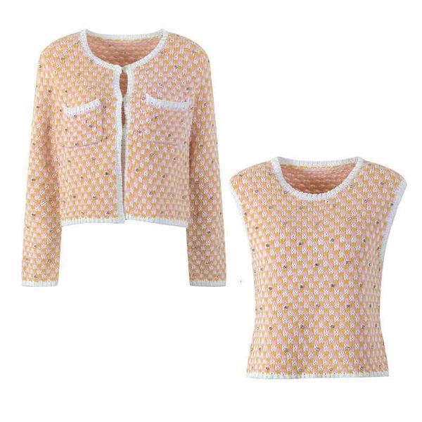 women's knits tees contrast pocket flash diamond decorative knitted cardigan early spring women's temperament french two-piece set, White
women's knits tees contrast pocket flash diamond decorative knitted cardigan early spring women's temperament french two-piece set, White