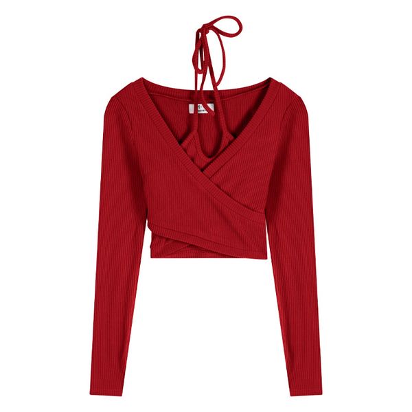 women's t-shirt design niche halter neck drop shoulder sweater slim long-sleeved bottoming shirt women, White
women's t-shirt design niche halter neck drop shoulder sweater slim long-sleeved bottoming shirt women, White