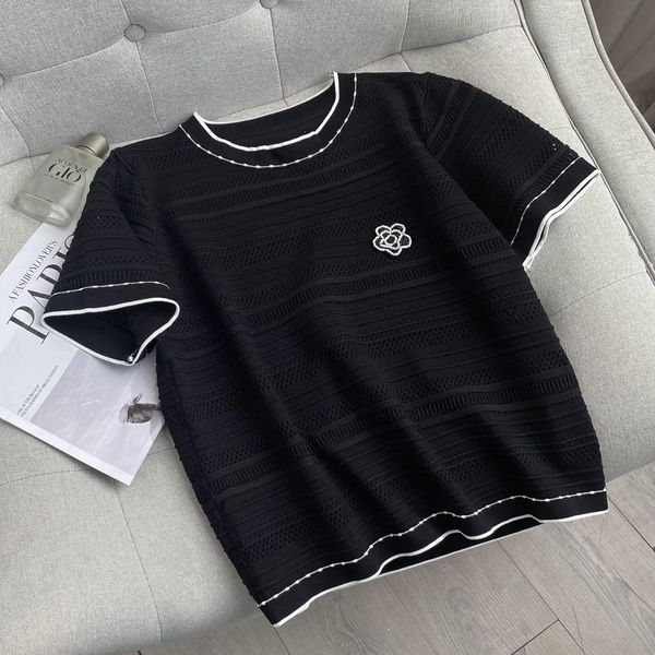 506 2022 summer kint short sleeve crew neck brand same style sweater black white pullover luxury womens clothes weikey, White;black
506 2022 summer kint short sleeve crew neck brand same style sweater black white pullover luxury womens clothes weikey, White;black