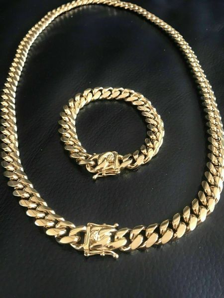 men's miami cuban link bracelet chain combo set 14k gold plated stainless steel, Silver
men's miami cuban link bracelet chain combo set 14k gold plated stainless steel, Silver