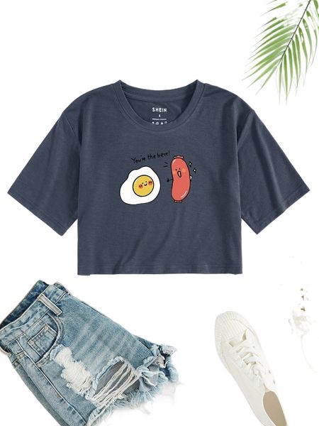 cartoon and slogan graphic crop tee 78ca#, White
cartoon and slogan graphic crop tee 78ca#, White