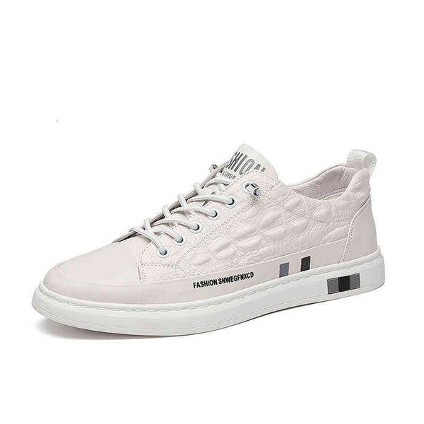 2022 men's shoes summer first layer cowhide board small white low korean, Black