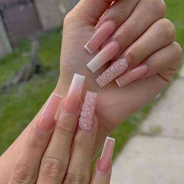 false nails ballet wearable pink fake removable press on 0616, Red;gold
