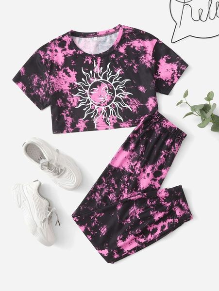 girls sun & moon print tie dye tee & sweatpants she, White
girls sun & moon print tie dye tee & sweatpants she, White