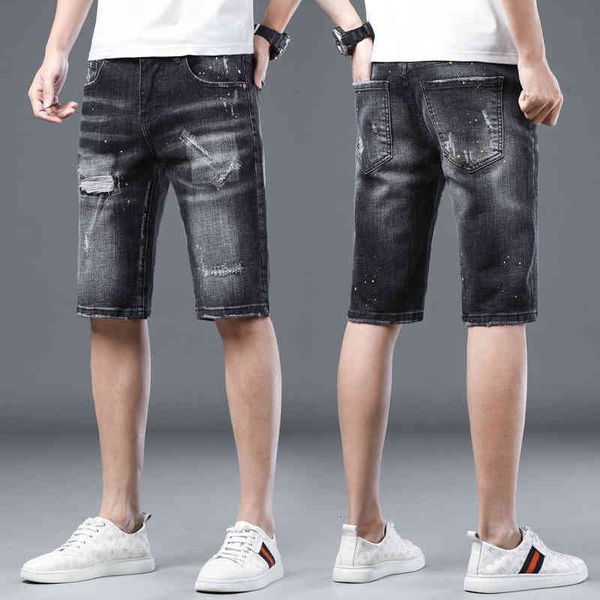 men's jeans summer thin denim shorts men's elastic black gray perforated five point pants fashion brand youth casual breeches kore, Blue
men's jeans summer thin denim shorts men's elastic black gray perforated five point pants fashion brand youth casual breeches kore, Blue
