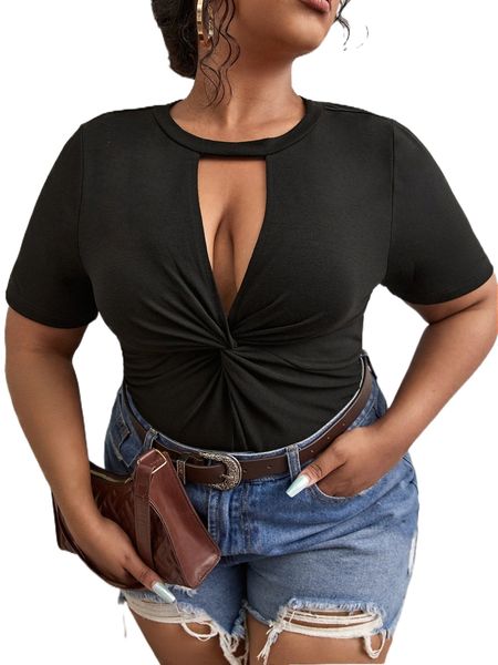 plus twist cut out tee k4xf#, Black