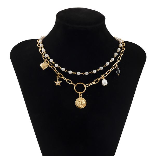 hip hop stacked double layer imitation pearl pendant necklaces with a niche simple sequins love star necklace retro clavicle chain dinner pa, Silver
hip hop stacked double layer imitation pearl pendant necklaces with a niche simple sequins love star necklace retro clavicle chain dinner pa, Silver