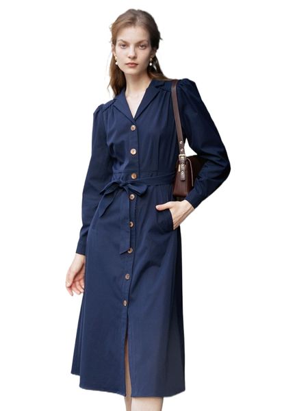simple retro lapel collar button front belted shirt dress u3mj#, Black;gray