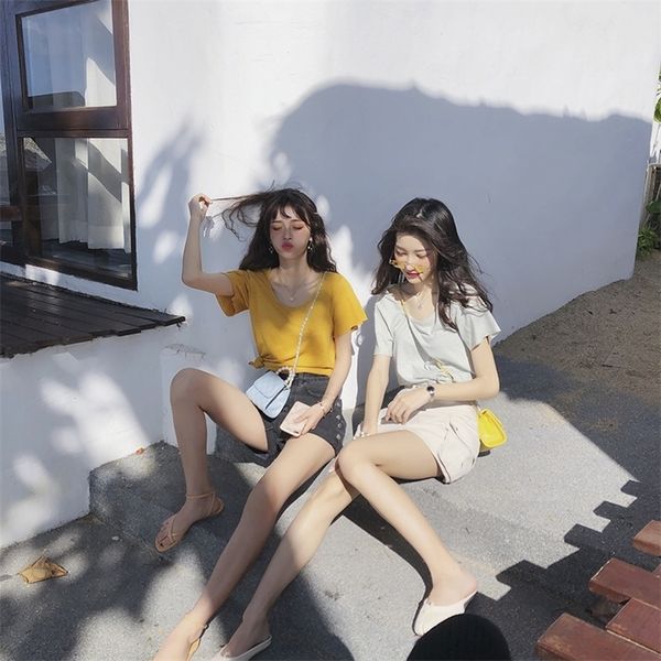 mishow solid color korean style tshirt women slim tees female loose summer basic clothes soft cotton tshirts t200110, White
mishow solid color korean style tshirt women slim tees female loose summer basic clothes soft cotton tshirts t200110, White