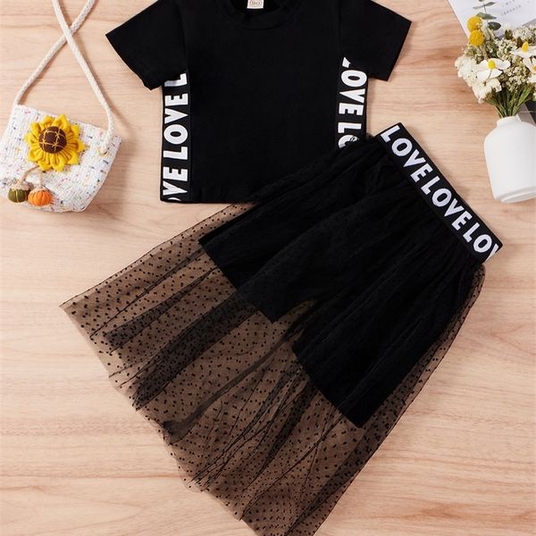 little girl's letter ribbon t-shirt with jacquard mesh fake two-piece skirt she, White
little girl's letter ribbon t-shirt with jacquard mesh fake two-piece skirt she, White