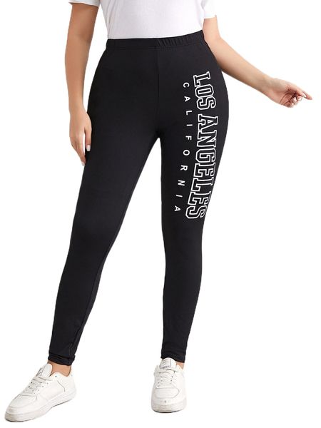 plus letter graphic high waist leggings r08q#, Black