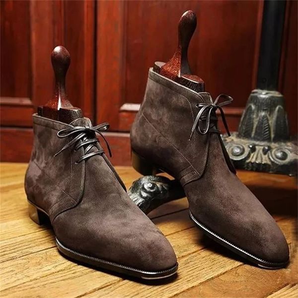 

desert boots men boots faux suede solid color classic fashion business casual street yuppie lace up gentleman ankle cp029, Black