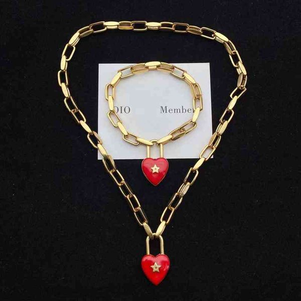 2022 factory wholesale new dijia new style lock star love red glue dropping enamel pendant necklace women's suit, Silver
2022 factory wholesale new dijia new style lock star love red glue dropping enamel pendant necklace women's suit, Silver