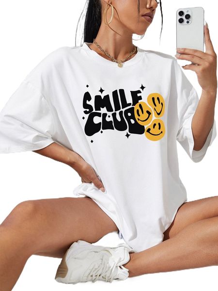 expression & letter print drop shoulder tee f9wm#, White