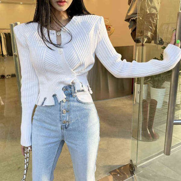 women sweater autumn winter chic irregular ripped crop cardigan for women streetwear long sleeve slim sweat t220824, White;black
women sweater autumn winter chic irregular ripped crop cardigan for women streetwear long sleeve slim sweat t220824, White;black